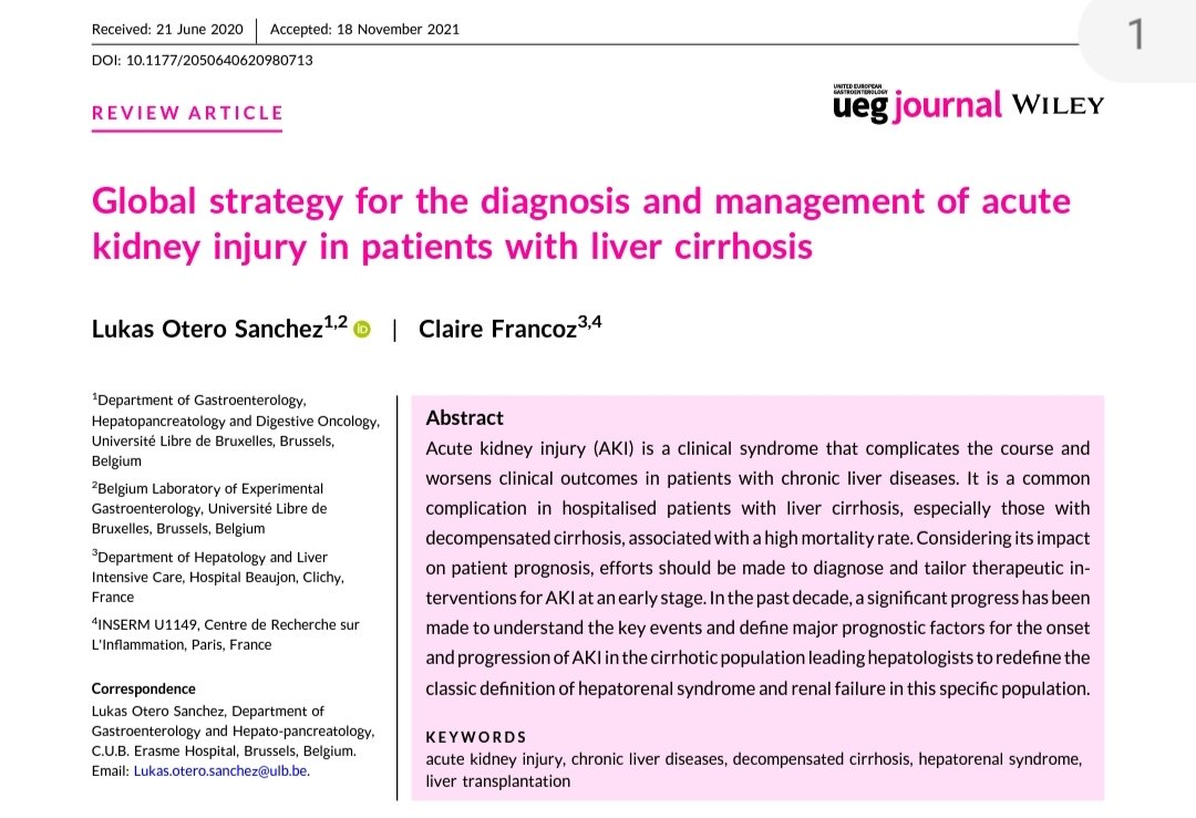 PEPJLHC's tweet photo. AKI IN CIRRHOSIS
💦66% Pre-Renal AKI
1️⃣ ⛔ Nephrotoxic
2️⃣ Progression 👉Albumin 1g/kg (48 hrs) 65% response
3️⃣ If Failure Vasoconstrictors (We prefer Terlipresin)
🛑34% intrarenal AKI
#NefroGEA #InternalMedicineGEA
doi:10.1177/2050640620980713. https://t.co/VHjdwK4B7l