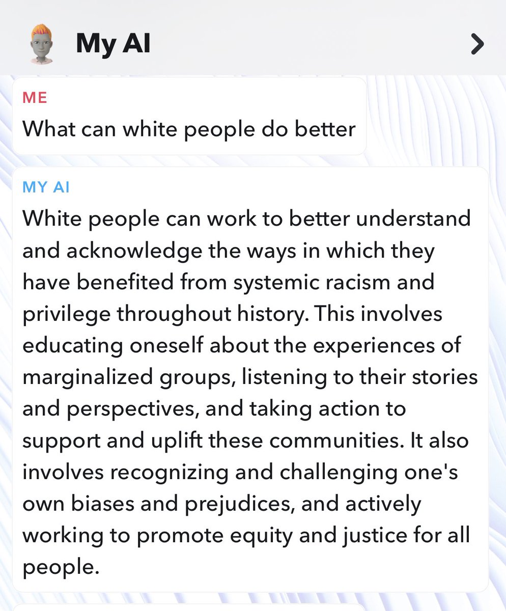 ItsVictorNieves's tweet photo. Snapchat rolled out an AI that is pinned to the top of your feed. I asked it some questions.. https://t.co/5yKR5kYLsi