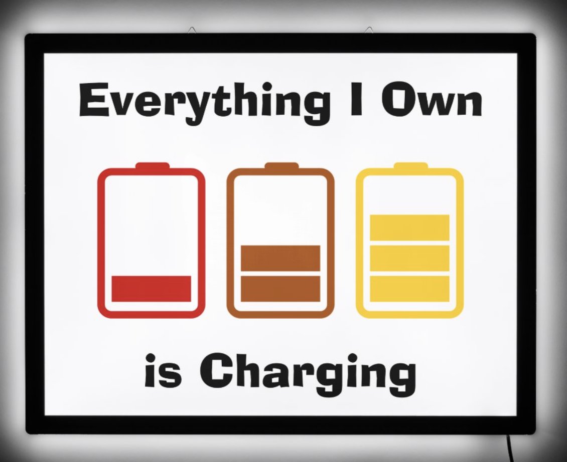 Telexplainer's tweet image. Here's a fun LED electric sign for your office or den that makes fun of the constant charging that today's devices need: zazzle.com/everything_i_o… #electricsign #LEDsign #devicecharging #zazzlemade
