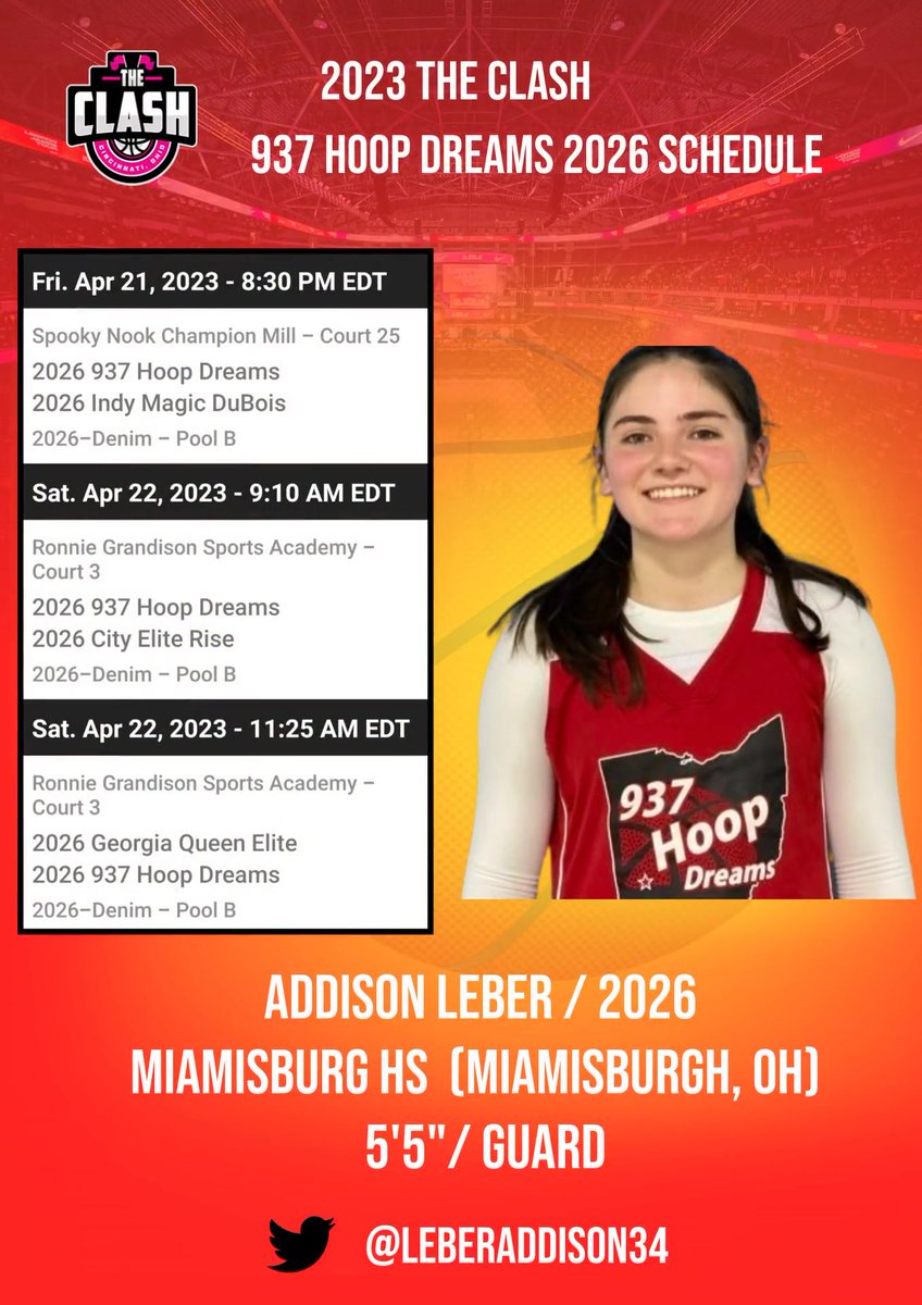 937Girls's tweet photo. Check out Guard Addison Leber @LeberAddison34 at #theclash2023 this weekend https://t.co/YiFMEEf52c