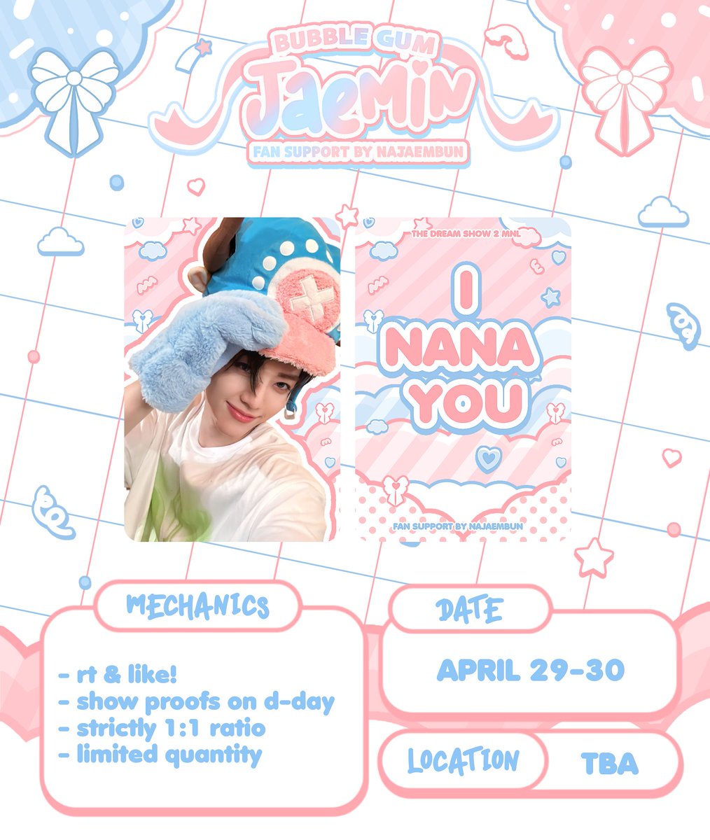 najaembun's tweet photo. ✧｡The Dream Show 2 in Manila ｡✧

#JAEMIN: I Nana You ♡ PC version

fan support by @najaembun
layout made by @jenotaker

check pubmat for more info

note: you can only choose between round fan, banner, and photocard

#THEDREAMSHOW2_in_MANILA #TDS2inMNL #TDS2inMANILA https://t.co/6RT3xDKfBM