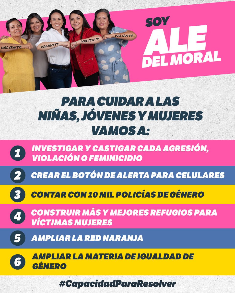 AlejandraDMV's tweet photo. Desde mi primer día de gobierno voy a trabajar para combatir la inseguridad y la violencia de género. Vamos a unir esfuerzos para poner un alto a los límites de nuestras libertades, sueños y planes de vida. #CapacidadParaResolver #VoTALE #DebateEdoméx https://t.co/0Fsp7eNCOP