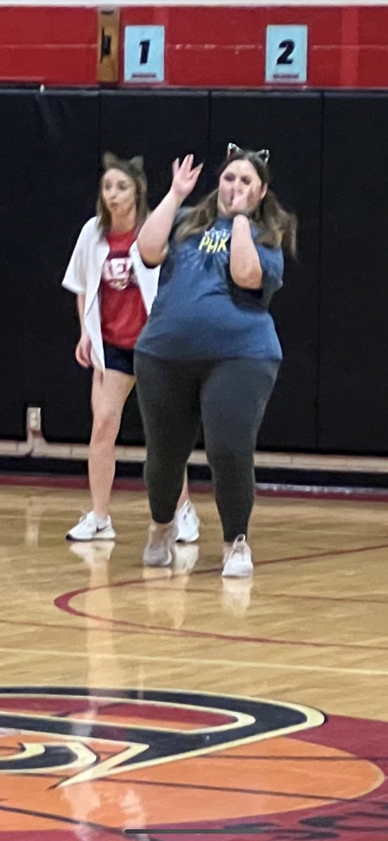 hatchermath's tweet photo. Dodgeball tournament happens at the perfect time of year where we’re thrilled to throw a ball at our students but also helps us see our kids be kids and they see us act like kids too. My team didn’t win but we got matching ‘cattoos’! 
🖤❤️🦫❤️🖤 https://t.co/Tz6cXEsrB7