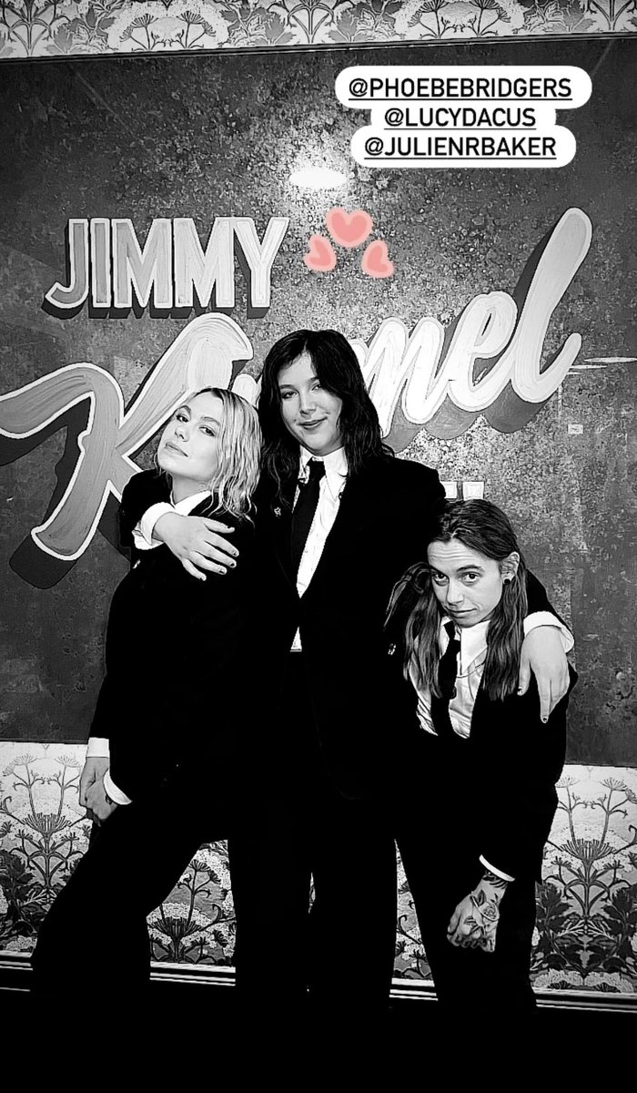 xboygeniusxhq's tweet photo. boygenius on jimmy kimmel's instagram story! https://t.co/jvSXYBevbu
