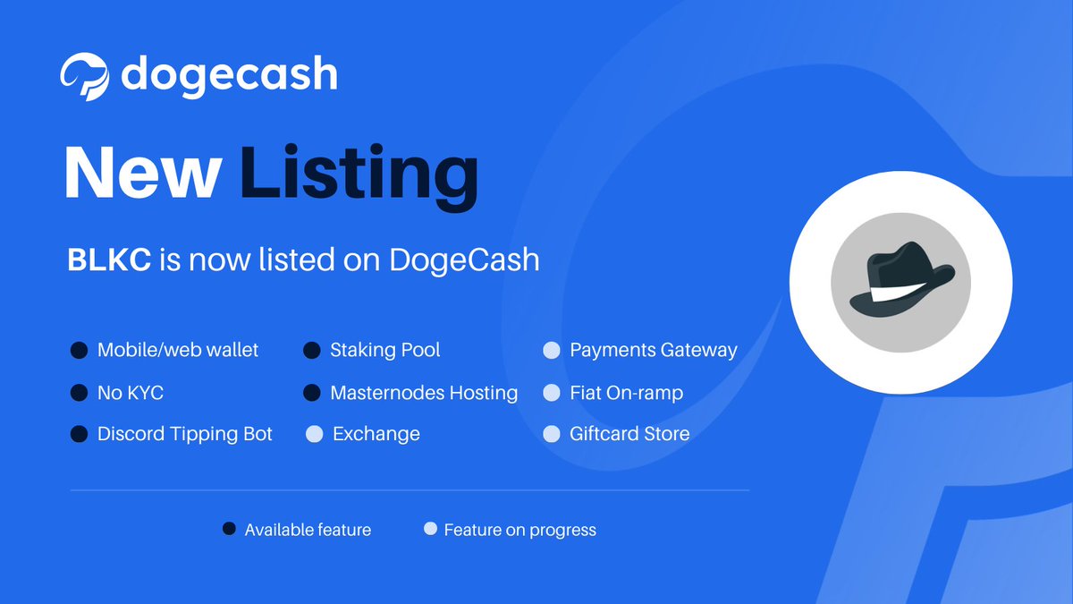 dogecashcoin's tweet photo. We are pleased to announce that we have listed @blkcoin on the DogeCash App. Start today make an account at https://t.co/g4JuUL0hpg

#crypto #blockchain #staking #privacy #masternode #dogecash #blkc $blkc $dogec https://t.co/jZHBWTL0lX
