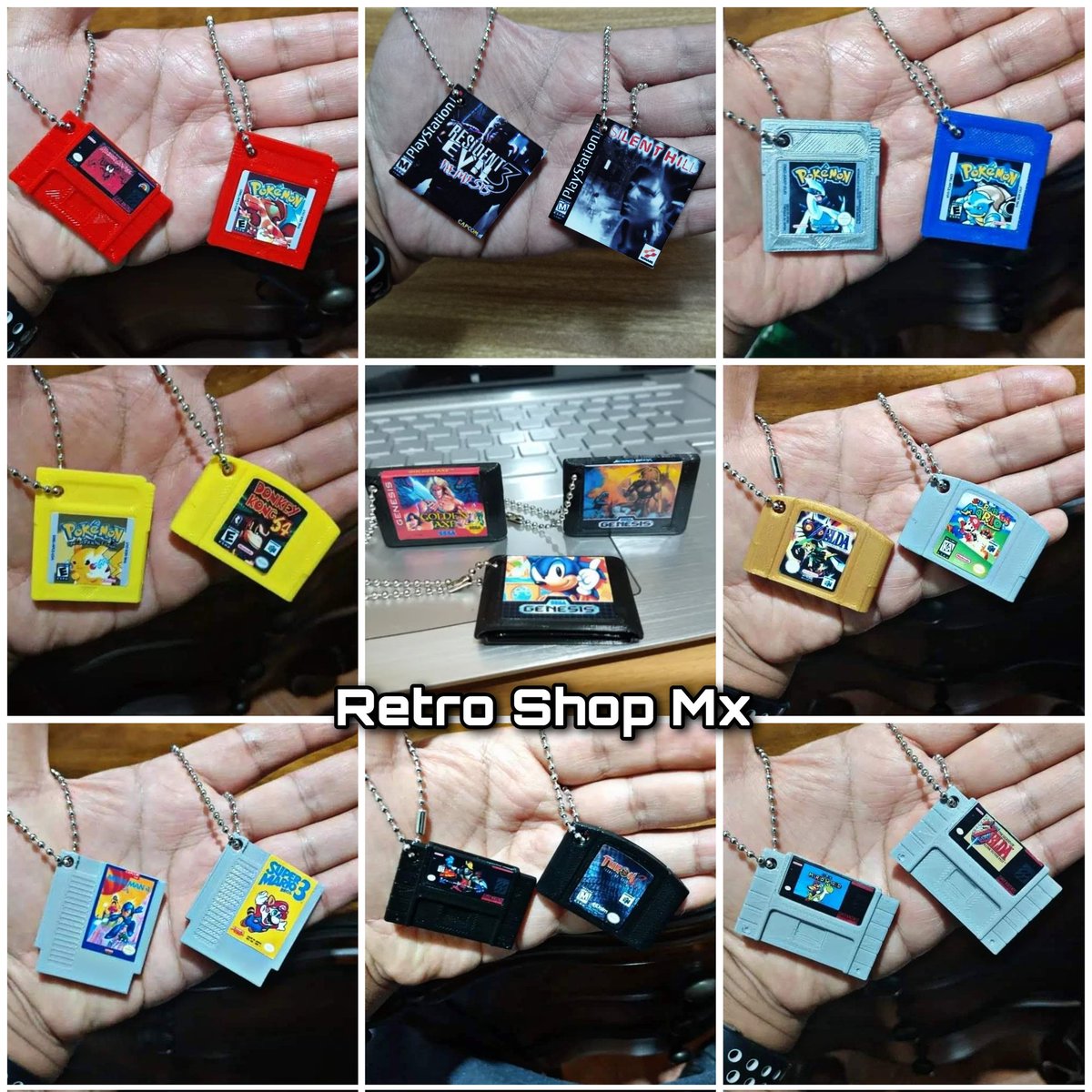 Llaveros mini cartuchos 3D de NES, SNES, N64, Game Boy, SEGA y PlayStation. Personaliza el juego de tu agrado. 🕹️🎮