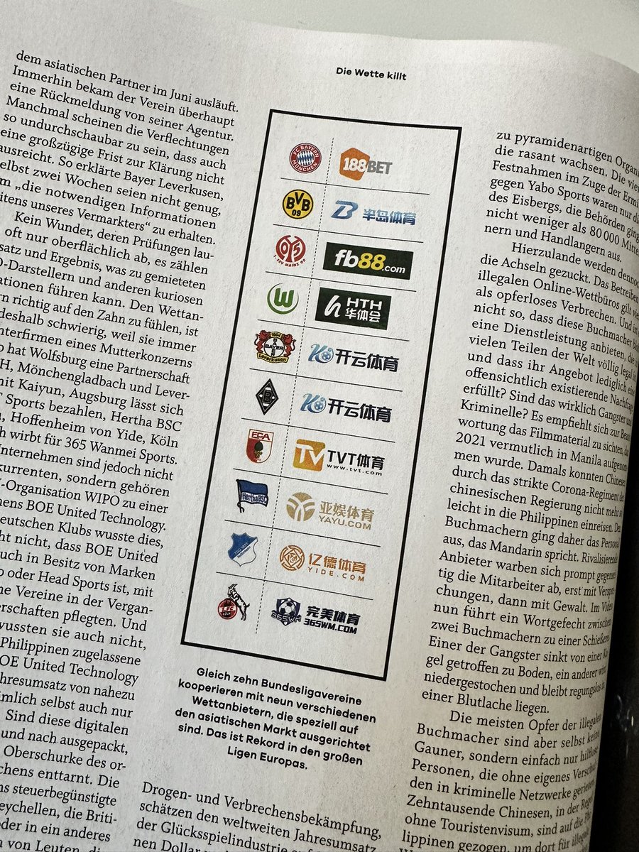 Bundesliga-Klubs würden niemals mit chinesischen Wettanbietern kooperieren, die im gesamten asiatischen Raum illegal agieren und zum Teil von chinesischen Triaden kontrolliert werden. Beziehungsweise doch.