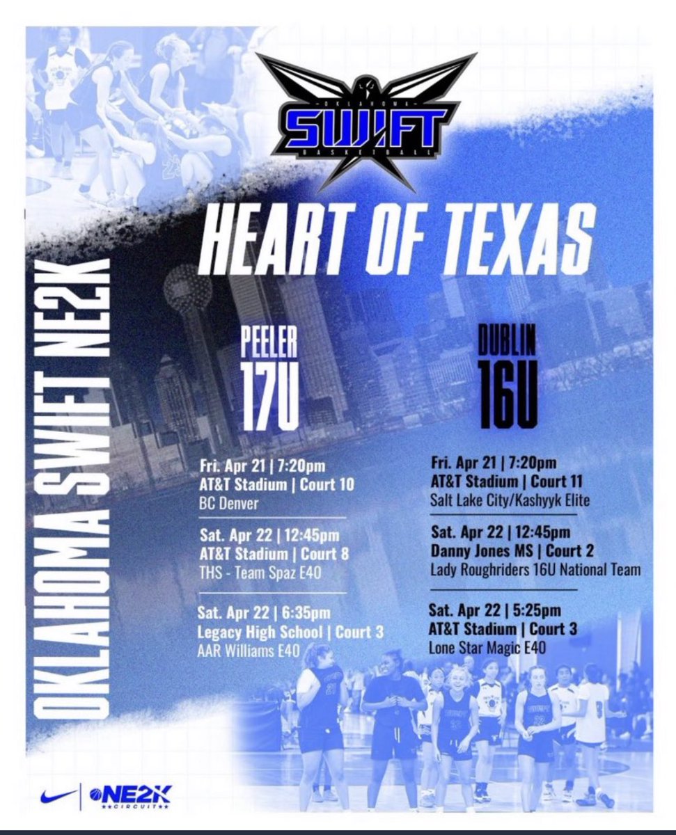 steelefmly3636's tweet photo. Can’t wait to watch the girls take on some great competition this weekend. Let’s Go!!!!!! @OK_SwiftWBB https://t.co/vp8kcoNrMU