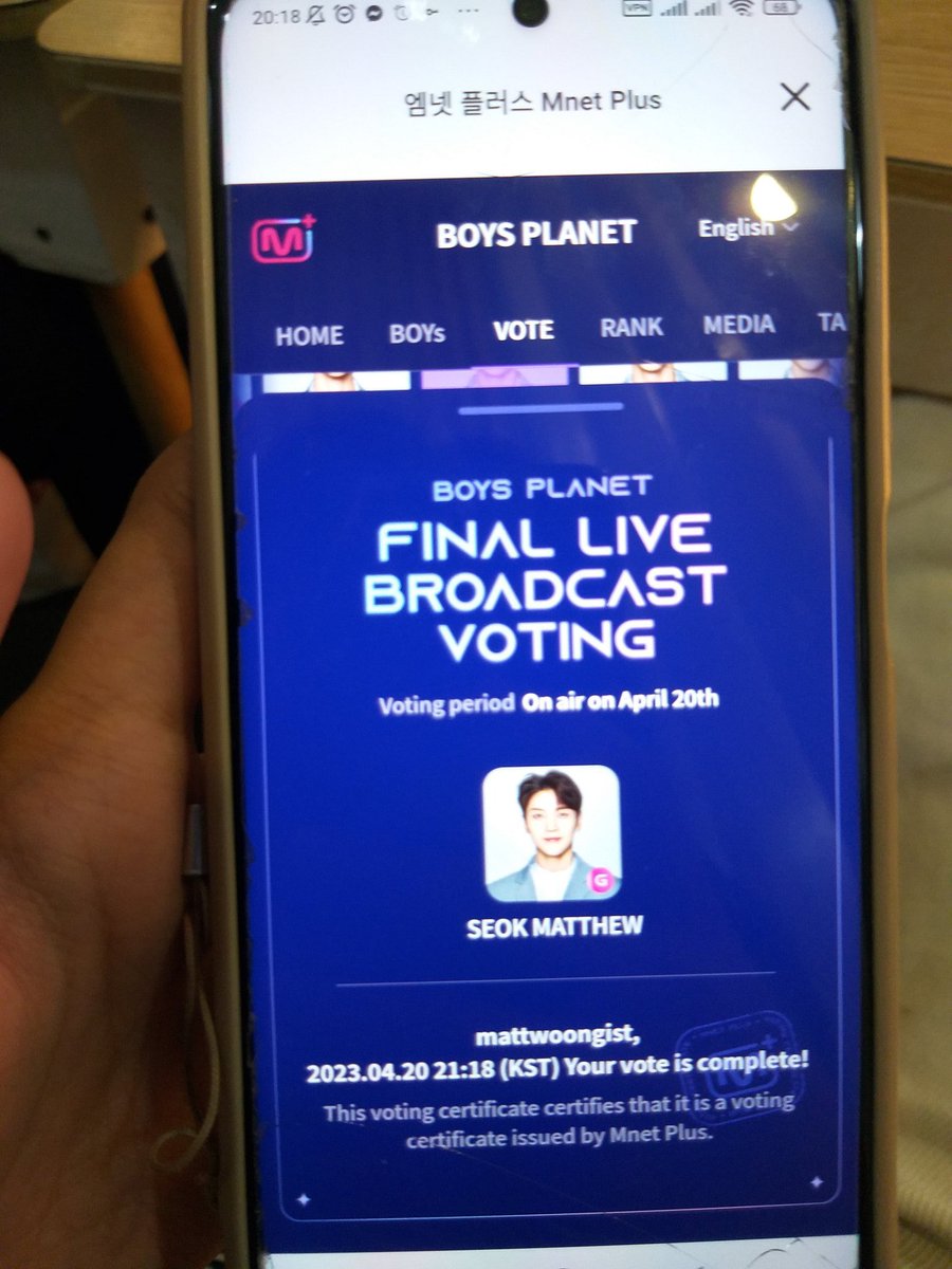 matthewnivrse's tweet image. my voting proof last live voting (i managed to vote on 4 devices but i was too nervous to ss or take a pic of it 😭😭😭😭) CONGRATS ZB1 MATTHEW 🩵 #Matthew1Pick
