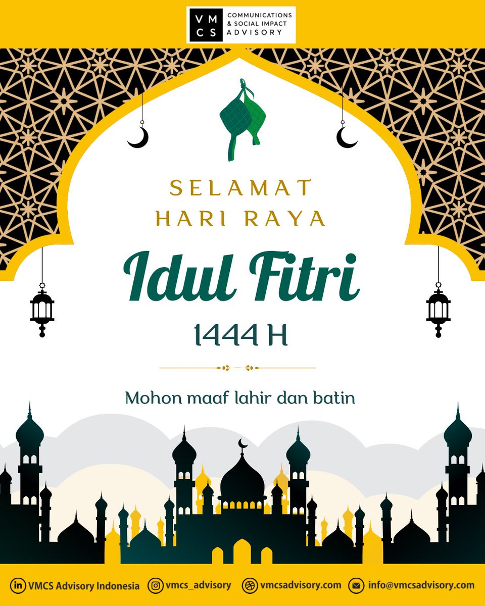Selamat Hari Raya Idul Fitri, mohon maaf lahir dan batin. Semoga kita senantiasa diberikan kebahagiaan, kedamaian, dan berkah di hari yang suci ini. 

#idulfitri #eidmubarak #1444h #vmcsadvisory #vmcsadvisoryindonesia #publicrelation #prconsultant