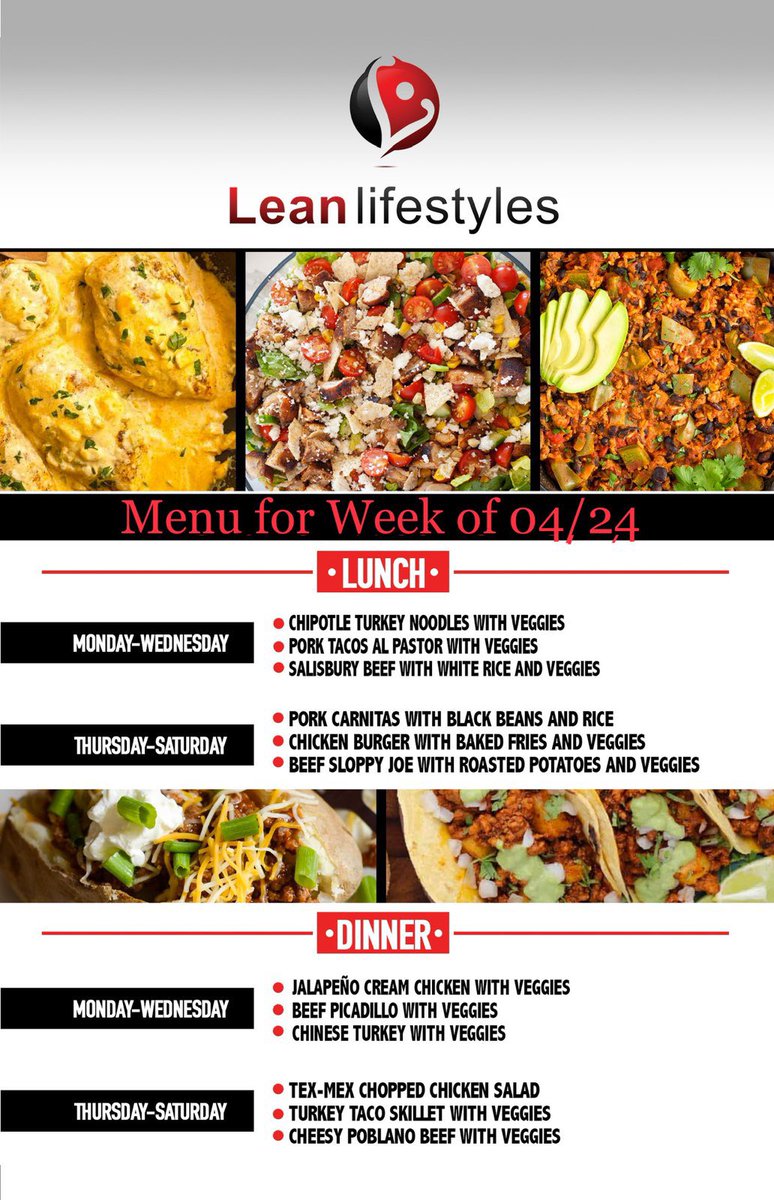 leanmcallen's tweet photo. Here’s our menu for next week. Please text meal prep orders to (956) 445-3226 before 9pm on Friday. Let’s get lean RGV! #mealprep #mcallen #rgvlife #getlean #health https://t.co/i41KwIptU5