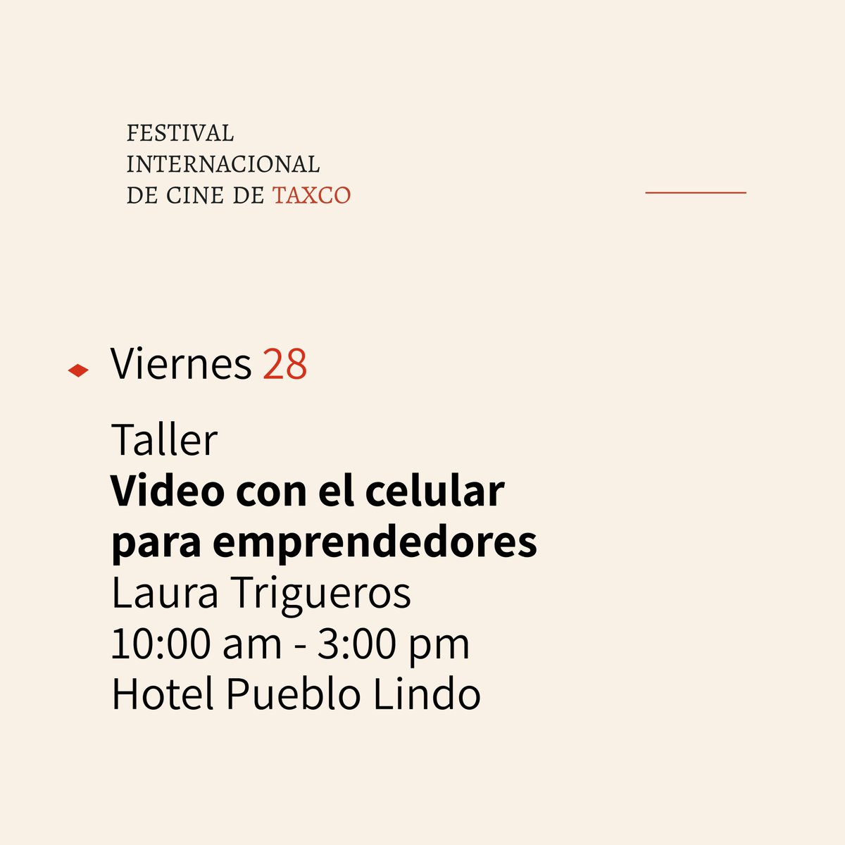 TaxcoFilmFest's tweet photo. Viernes🔻 28/ Abril/ 2023
¡Ya casi nos vemos en Taxco!
👉Del 21 al 29 de Abril del 2023
📍#NosVemosenTaxco #LaJoyadelCine #VIIITAFF https://t.co/80jbR8GpfX