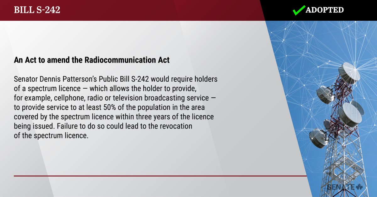SenateCA's tweet photo. .@SenDPatterson's Bill #S242, as amended, has been adopted at third reading in the Senate: https://t.co/R6f6xNzjpP
#SenCA #CdnPoli https://t.co/nmzRgsJKar