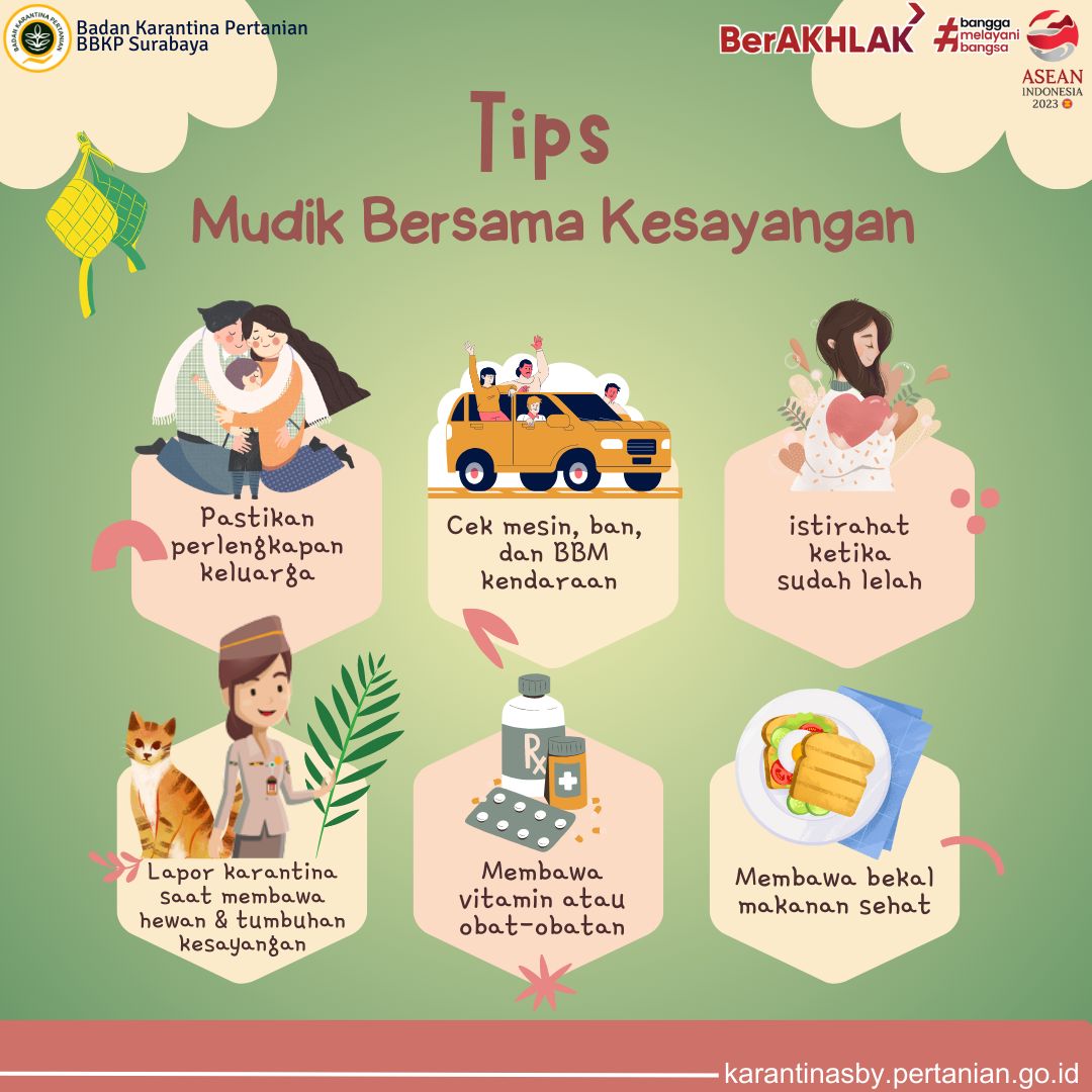 karantinajatim's tweet image. Mudik Nyaman Bersama Kesayangan
.
Hai, apakah #SahabatSurabaya akan mudik bersama keluarga di lebaran tahun ini? Sebelum mudik, @Karantina_Sby kasih tips nih, agar mudik tetap nyaman bersama kesayangan.

#TipsMudik #KarantinaPertanianSurabaya #LaporKarantina #LebaranTetapMelayani