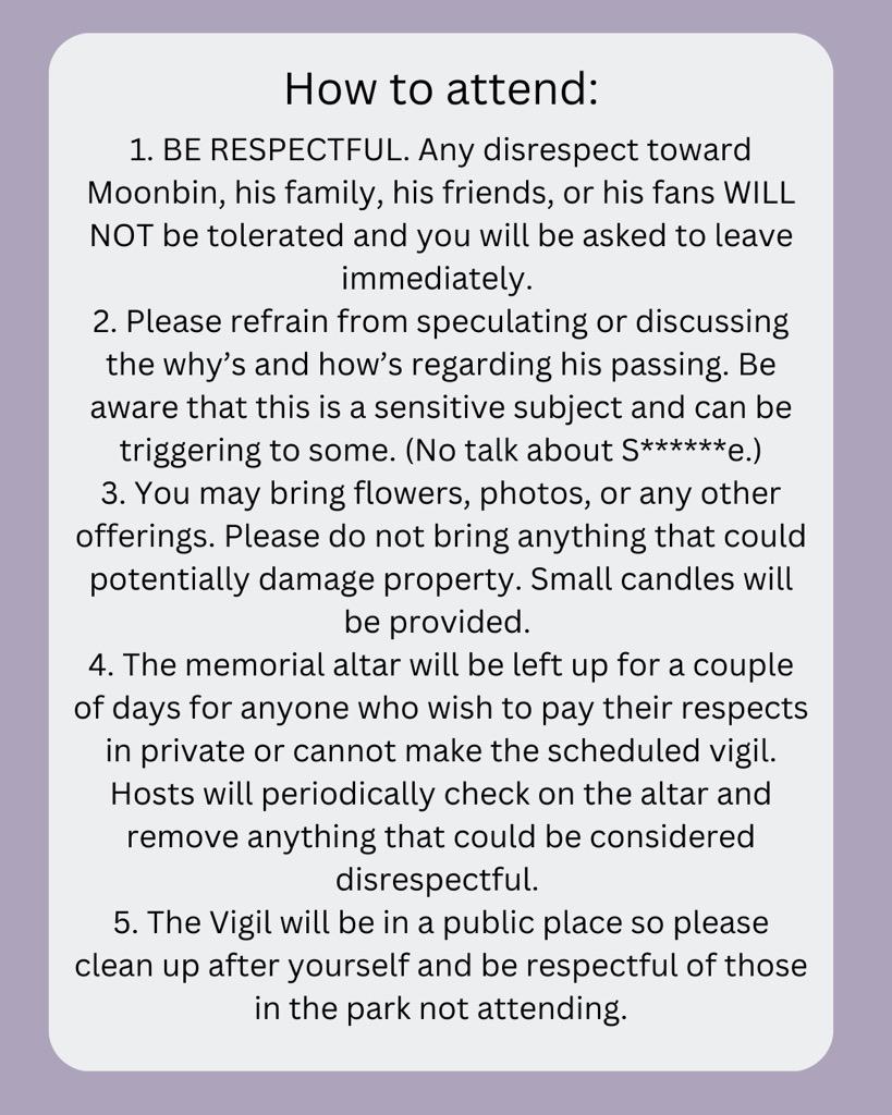 skzxstayroom's tweet photo. For Aroha or anyone looking for comfort...

@calicofanevents and I will be hosting a vigil for Astro's Moonbin on Tuesday the 25th in Whittier

Bring your lightstick to light up the night sky for our star 💜💫

Please see graphic below for more info and dm us for any questions https://t.co/QMEvwBCERW