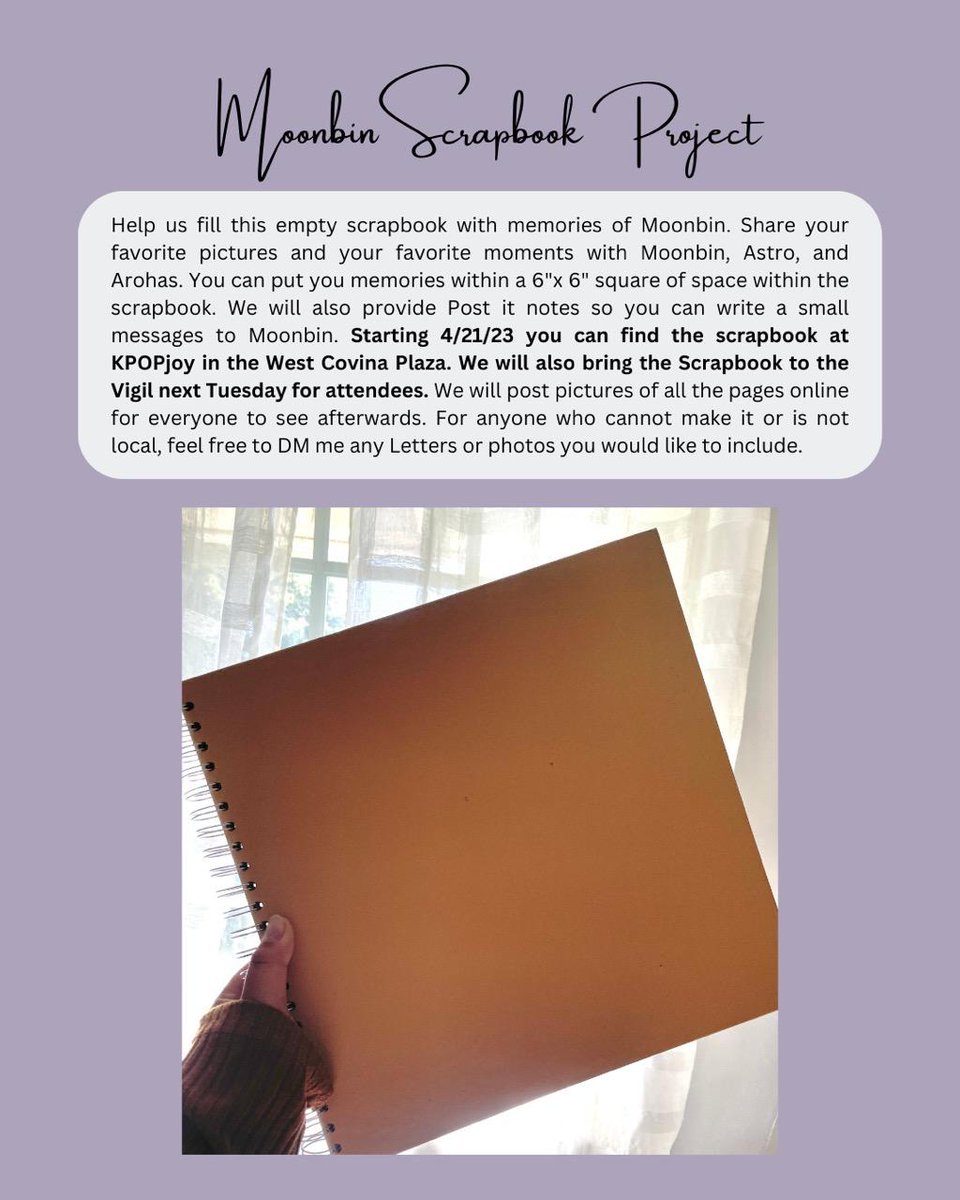 skzxstayroom's tweet photo. For Aroha or anyone looking for comfort...

@calicofanevents and I will be hosting a vigil for Astro's Moonbin on Tuesday the 25th in Whittier

Bring your lightstick to light up the night sky for our star 💜💫

Please see graphic below for more info and dm us for any questions https://t.co/QMEvwBCERW