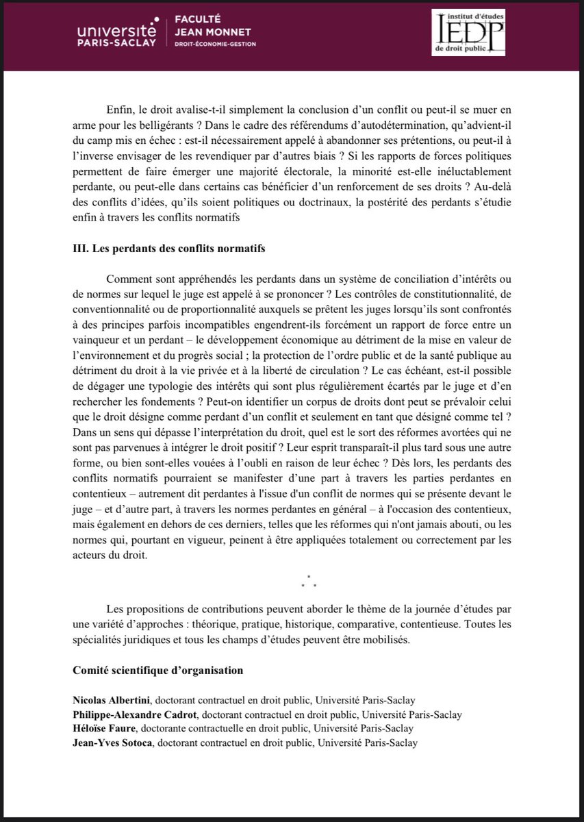 InstitutDroit's tweet photo. [Appel à contribution!] La jeune recherche de l’IEDP vous appelle à contribuer à sa prochaine journée d’études des jeunes chercheurs pour l'année 2022/2023, qui portera sur les "Conflits en droit : la postérité des perdants". A vos plumes ! https://t.co/XhZ0s3btvu