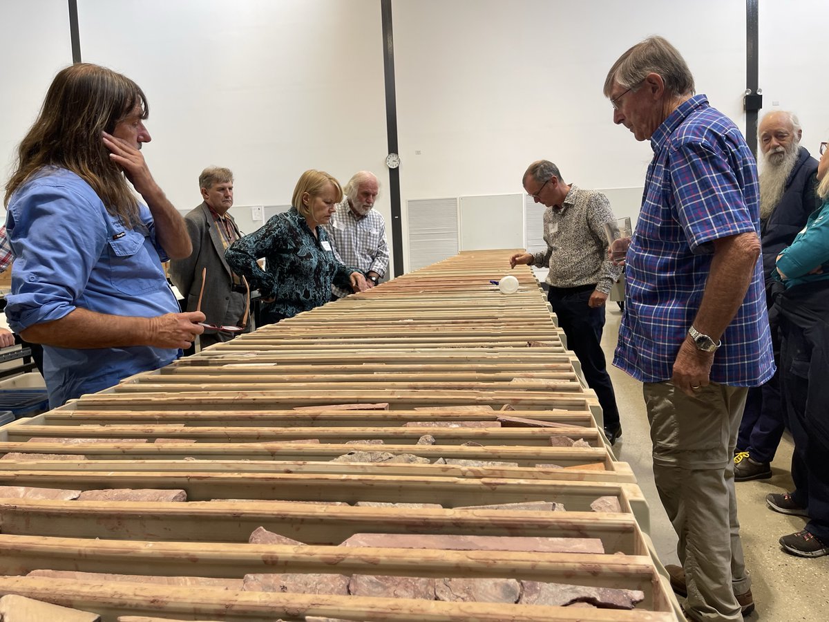 anna_chica's tweet photo. #Bulletin57 launch highlight: We finished this celebration of #fieldmapping and #geological #investigations by gathering around core at the outstanding #corelibrary at #Tonsley! Here, co-authors #NevilleAlley & #SteveHore show #glacial #clues about #SA's icy past... @DEM_sagov https://t.co/JmAM51go7w