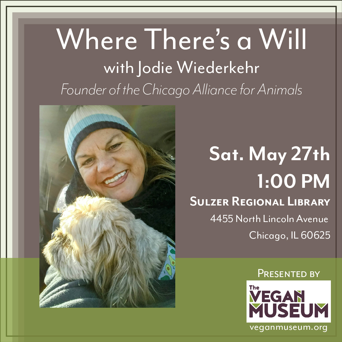 TheVegMuseum's tweet photo. Can't wait to hear from @JodieWiederkehr  Memorial Day weekend! 😃 We'll be at the Conrad Sulzer Regional Library!

Make sure to reserve your seat through Eventbrite:
https://t.co/dKTunTAD7W

See you there! https://t.co/OefLpmB2lp