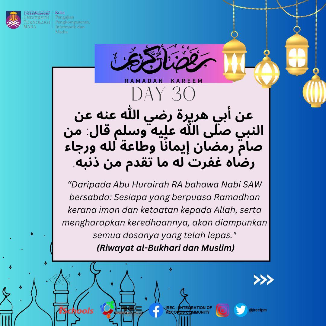 irecfpm's tweet photo. Assalamualaikum w.b.t 
Salam Sejahtera, 
Salam UiTM Dihatiku,
Salam Rekod Menyapa. 

Berpuasa di bulan Ramadhan kerana Allah SWT

1. Orang yang berpuasa di bulan Ramadhan dengan ikhlas serta mengharapkan keredhaan Allah SWT akan diampunkan segala dosa-dosa kecilnya. https://t.co/Fh1OOX8L6Z