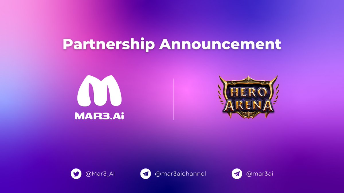 ⚔️ PARTNERSHIP ANNOUNCEMENT: MAR3.AI x HERO ARENA We're excited to announce our new Web3 partnership with @HeroArena_Hera Stay tuned for some exciting activities in the near future that promise to make a big impact! 🔥 #web3 #AI #partnership
