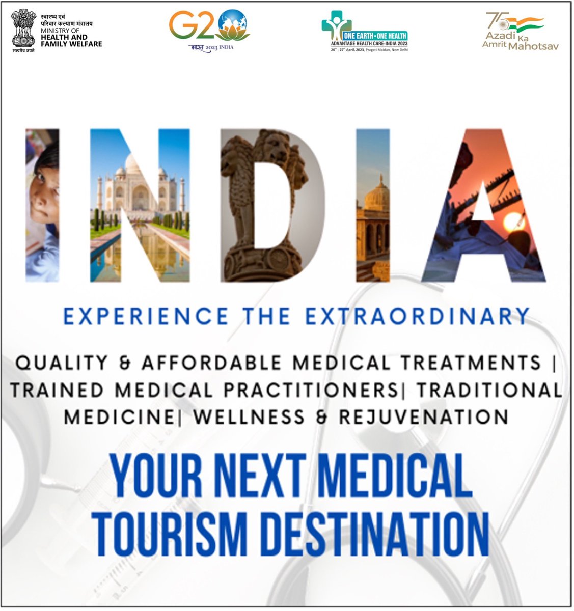 Experience the extraordinary confluence of Healthcare &amp; Wellness together at one place: INDIA.
 
Begin your holistic healing journey with the global hub of #MedicalTourism &amp; come #HealinIndia.
 
To know more visit ahcindia.in
 
#AHCI #IncredibleIndia

<a href="/PMOIndia/">PMO India</a>