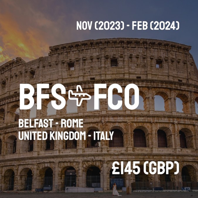 BFSCheapFly's tweet image. ✈️ Belfast (BFS) to Rome (FCO) for only £145 (GBP) roundtrip 💸
73 live dates on Adventure Machine. - get the app on iOS or Android #belfast #belfastcity #belfastireland #belfastfood #belfastblogger #belfastsink #belfastmaine #belfastpride