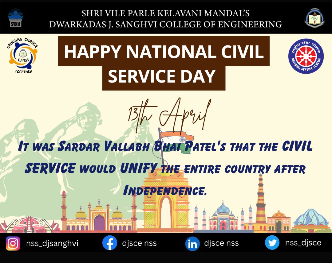 NSS_DJSCE's tweet photo. 𝐃𝐉𝐒𝐍𝐒𝐒 commemorates 21st April as 𝑵𝒂𝒕𝒊𝒐𝒏𝒂𝒍 𝑪𝒊𝒗𝒊𝒍 𝑺𝒆𝒓𝒗𝒊𝒄𝒆𝒔 𝑫𝒂𝒚, to recognize and honor the hard work and dedication of civil servants across the country👩💻🧑💼
#GoNSS❤️ https://t.co/lGjWZicDGw