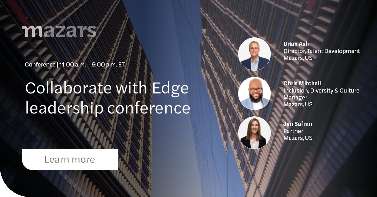 Join Mazars' Brian Ash, Chris Mitchell and Jen Safran at @The_Ivy_Network's Collaborate With Edge leadership conference promoting women's advancement and equity.
Learn more: maza.rs/6017gMAOL