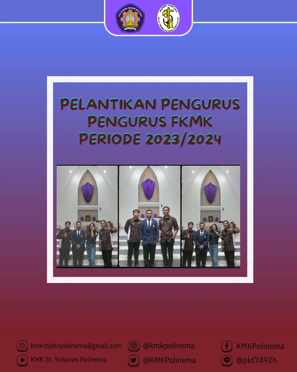✨[Kunjungan Eksternal]✨
.
Telah dilakukan kunjungan acara "Pelantikan pengurus FKMK periode 2023/2024 yang diadakan oleh forum keluarga mahasiswa Katholik keuskupan Malang di gereja Katholik Santo Thomas Aquinas Kampus 2 ITN Malang"
.
KMK???KASIH!!!
.
#kmk #kmkpolinema #kmkkasi
