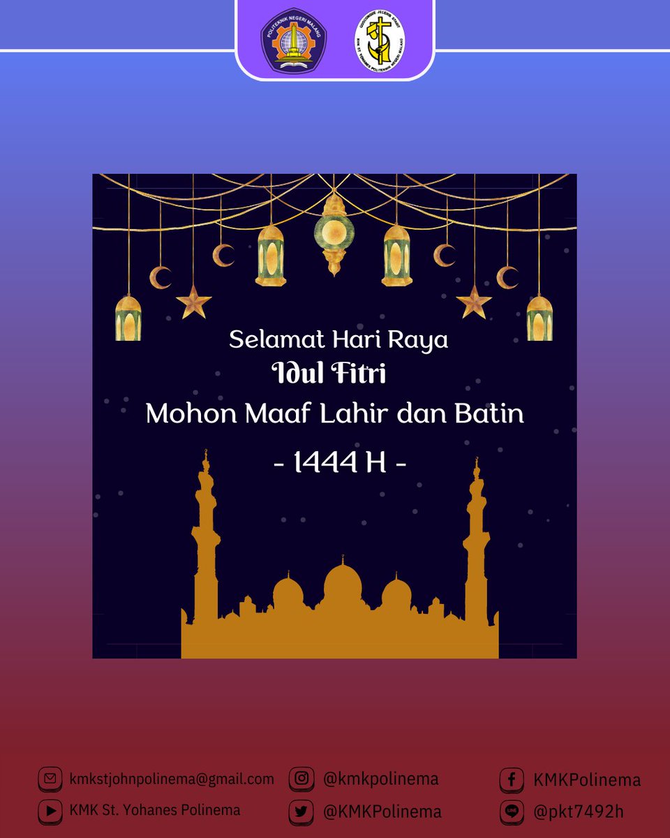 ✨[Selamat Hari Raya Idul Fitri]✨
.
Kami segenap Keluarga Mahasiswa Katolik St.Yohanes Politeknik Negeri Malang mengucapkan Selamat Hari raya Idul Fitri 1444 H. Mohon maaf lahir dan batin untuk teman-teman semua yang merayakan. Tuhan memberkati
.
KMK?? KASIH!!!
.
.
.
#KMK