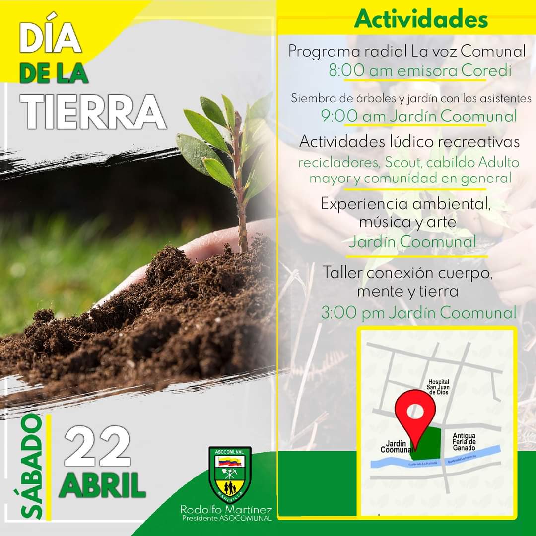 AMarinilla's tweet photo. ¡Atención! Este sábado 22 de abril tenemos preparada una completa agenda para celebrar el #DíaDeLaTierra 🌍🌱🌳 ¡No te lo pierdas!  celebremos juntos las maravillas de nuestro planeta en el jardín comunitario, frente al hospital 🎉💚🌏
#JardinComunitario  #Marinilla https://t.co/kJlyMoGvcJ