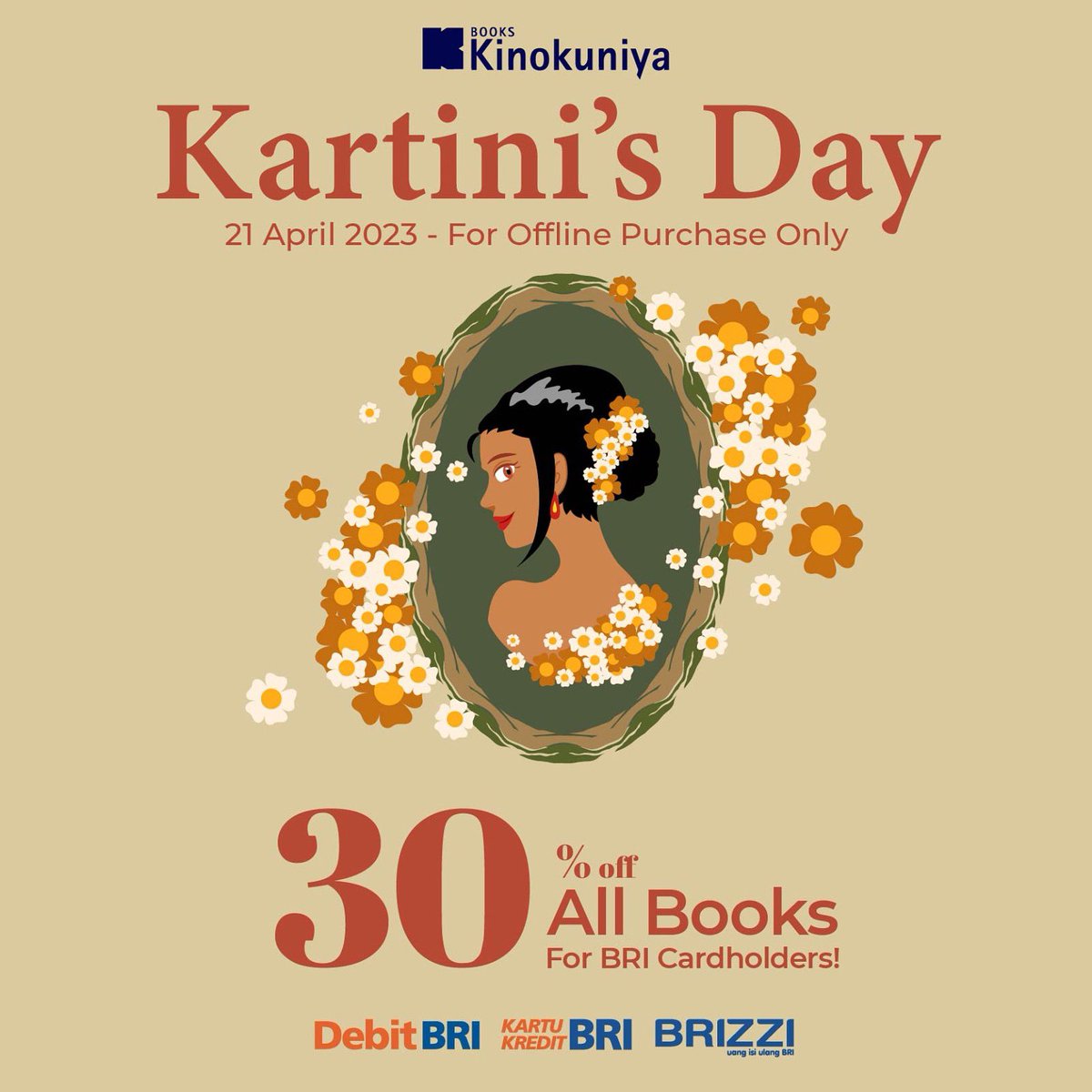 Happy Kartini's Day Booklovers! 💞

Only for TODAY (April 21st 2023)!
Enjoy 30% off ALL BOOKS! Special for BRI Cardholders💞🦩✨❤️

Available for in-store purchase only!
Come visit us at Grand Indonesia West Mall and Kinokuniya Central Market! 🏃‍♂️ 

Happy Shopping guys! 🛍