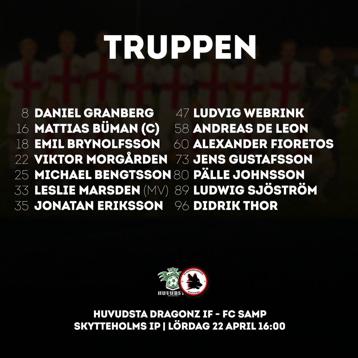 🫵🏻 14 hungrig vargar! 

Det här är truppen som chefstränare <a href="/chkvi/">Christopher Kviborg</a> har att jobba med imorgon på Skytteholms IP. Vi hälsar vänner, familj och supportrar varmt välkomna till årets seriepremiär!