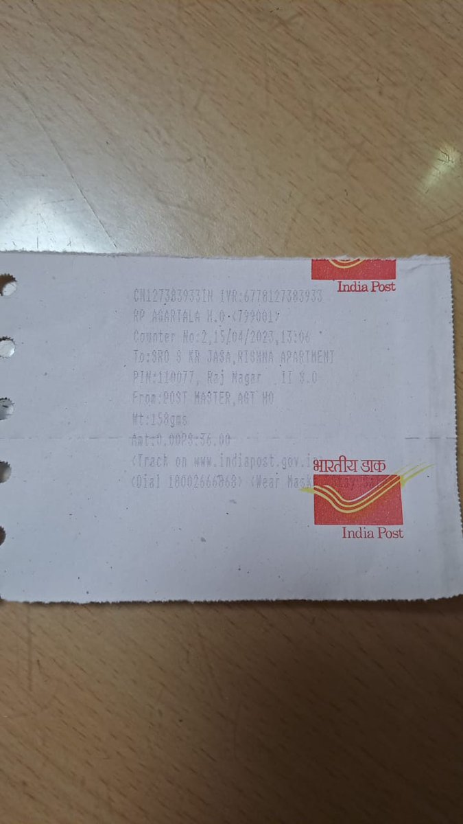 SKK43192575's tweet photo. @IndiaPostOffice Not able to track my consignment CN127383933IN. Please help. Important documents. https://t.co/MNDjxQldFs