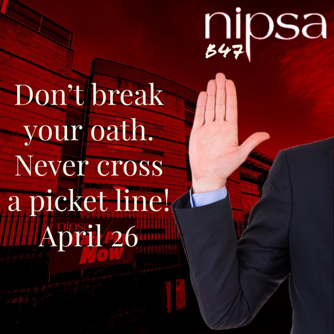 NIPSA_B47's tweet photo. Hold the line! ✋ #NICSStrikeApril26 ⚡️ #WeWontBeLeftBehind ✊ #OneBigUnion ❤️🤍 https://t.co/7uc7J0GN5P