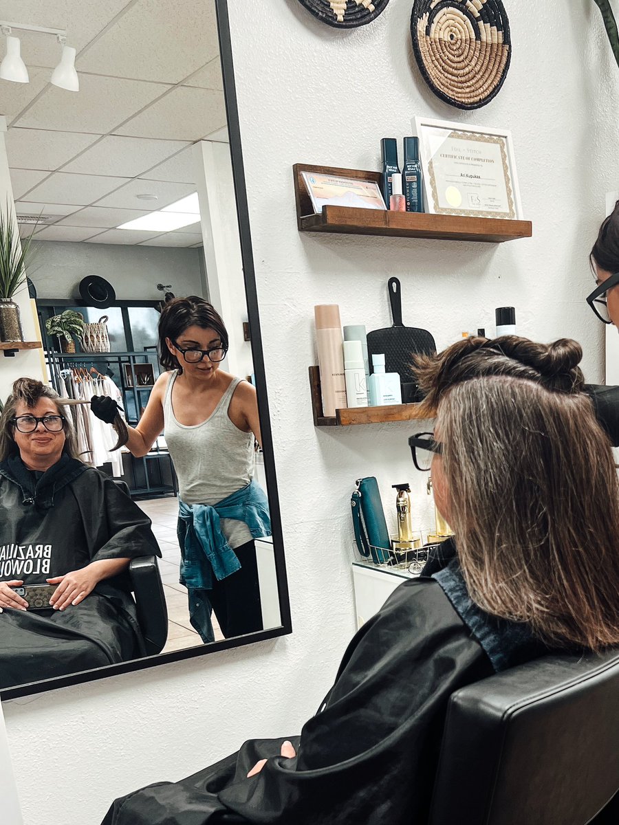 Just some #behindthechair shots of me giving one of my favorite services, #brazilianblowout. 🤩 it’s been so fun continuing to advance my education and getting certified for so many things I never considered doing until I started working in a salon.