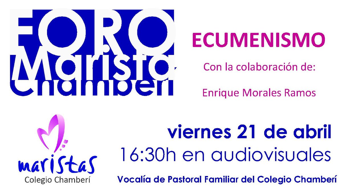 Os recordamos que hoy, viernes 21, a las 16:30h tendrá lugar el Foro Marista Chamberí.  
Estáis todos invitados!!!