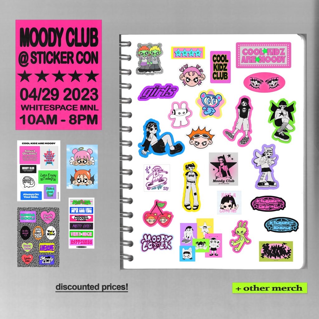 Moody Club @ Sticker Con MNL 
🌐 Day 01: April 29, 2023

Table No. 17 ❤️‍🔥

Whitespace Manila, Makati
10:00am - 8:00pm