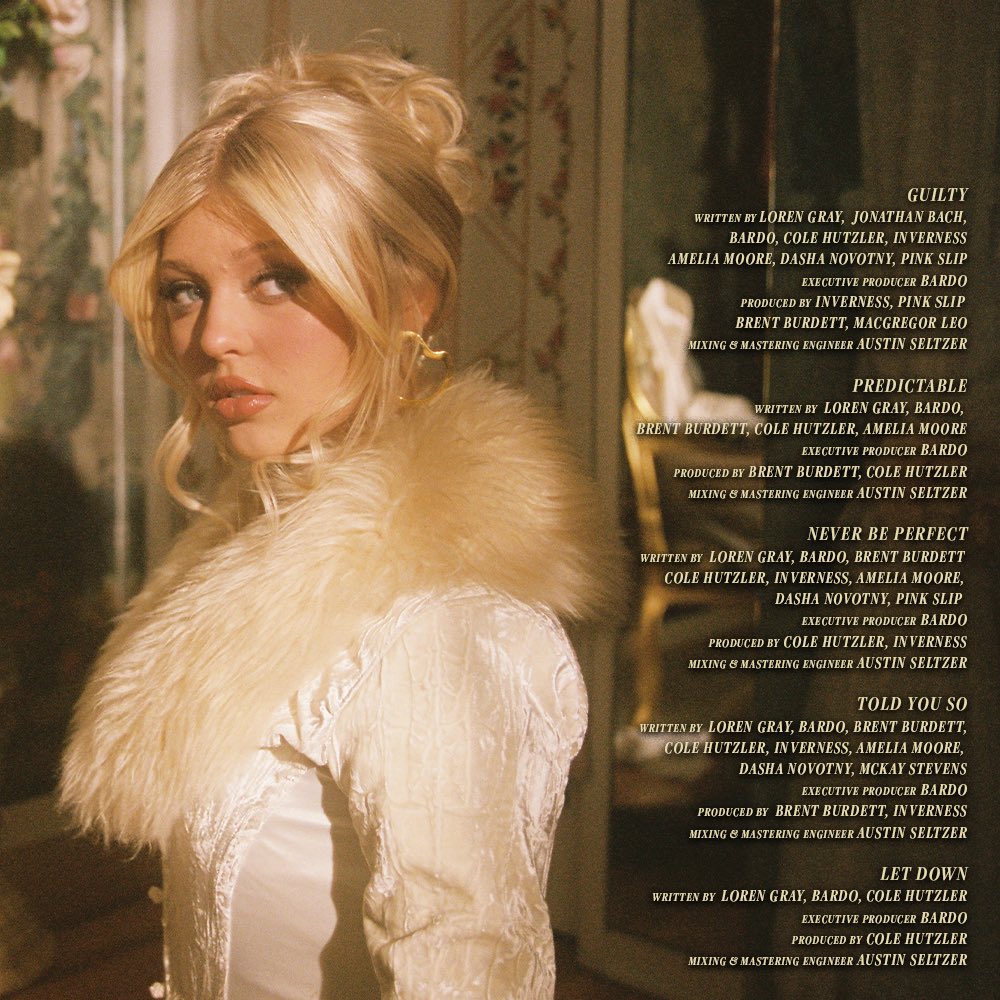 iamlorengray's tweet image. cannot believe i’m finally saying this. my debut album, guilty, is out now. these songs are for driving with the windows down, crying on the bathroom floor, drunk karaoke, falling apart, putting yourself back together, and falling apart again. for when nothing works out but…