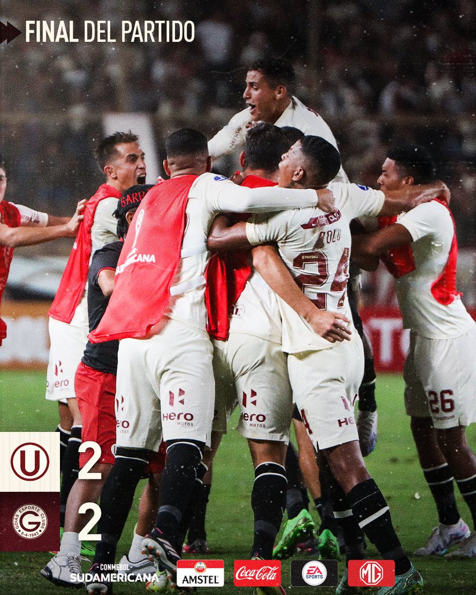 Universitario's tweet photo. 𝗦𝗢𝗠𝗢𝗦 𝗚𝗔𝗥𝗥𝗔 𝗬 𝗖𝗢𝗥𝗔𝗝𝗘 💪

⚽️ Universitario 2-2 @goiasoficial 

#ConLaUHastaElFinal https://t.co/xffPq6tTkC