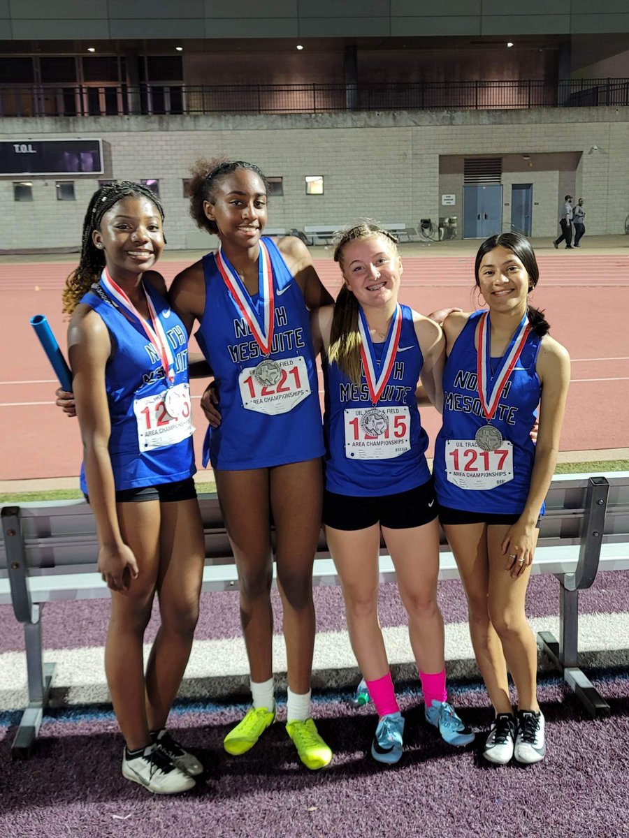 NorthMesquiteHS's tweet photo. After entering the meet with the fifth fastest time for the 4x400 relay, Talyn Leake, Taniya Epps, Amaris Gonzalez, and Haven Crabb came in 2nd place in 4x400m with an 8-second personal best time.

Congratulations Ladies! Regionals, HERE WE COME! #NorthSidePride #MadetoExcel https://t.co/siHLzh3Wq5