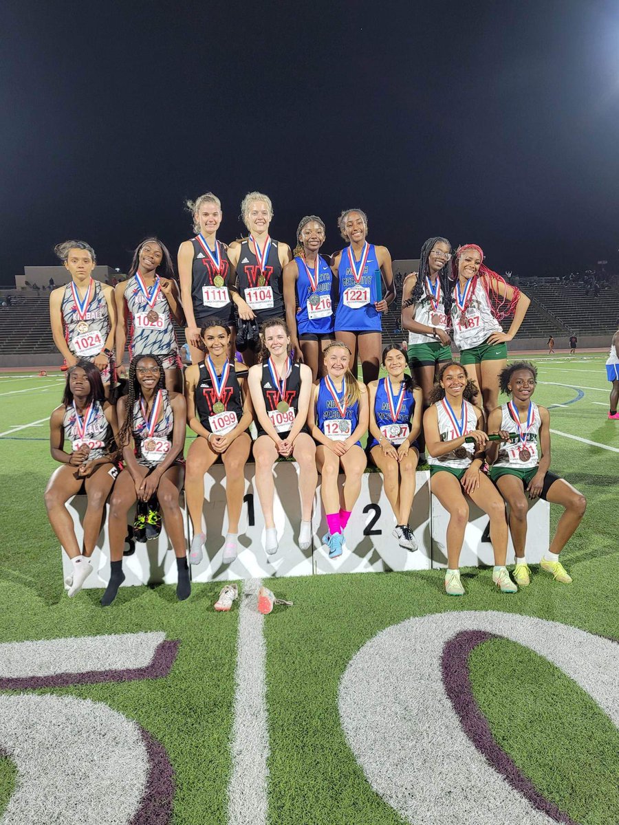 NorthMesquiteHS's tweet photo. After entering the meet with the fifth fastest time for the 4x400 relay, Talyn Leake, Taniya Epps, Amaris Gonzalez, and Haven Crabb came in 2nd place in 4x400m with an 8-second personal best time.

Congratulations Ladies! Regionals, HERE WE COME! #NorthSidePride #MadetoExcel https://t.co/siHLzh3Wq5