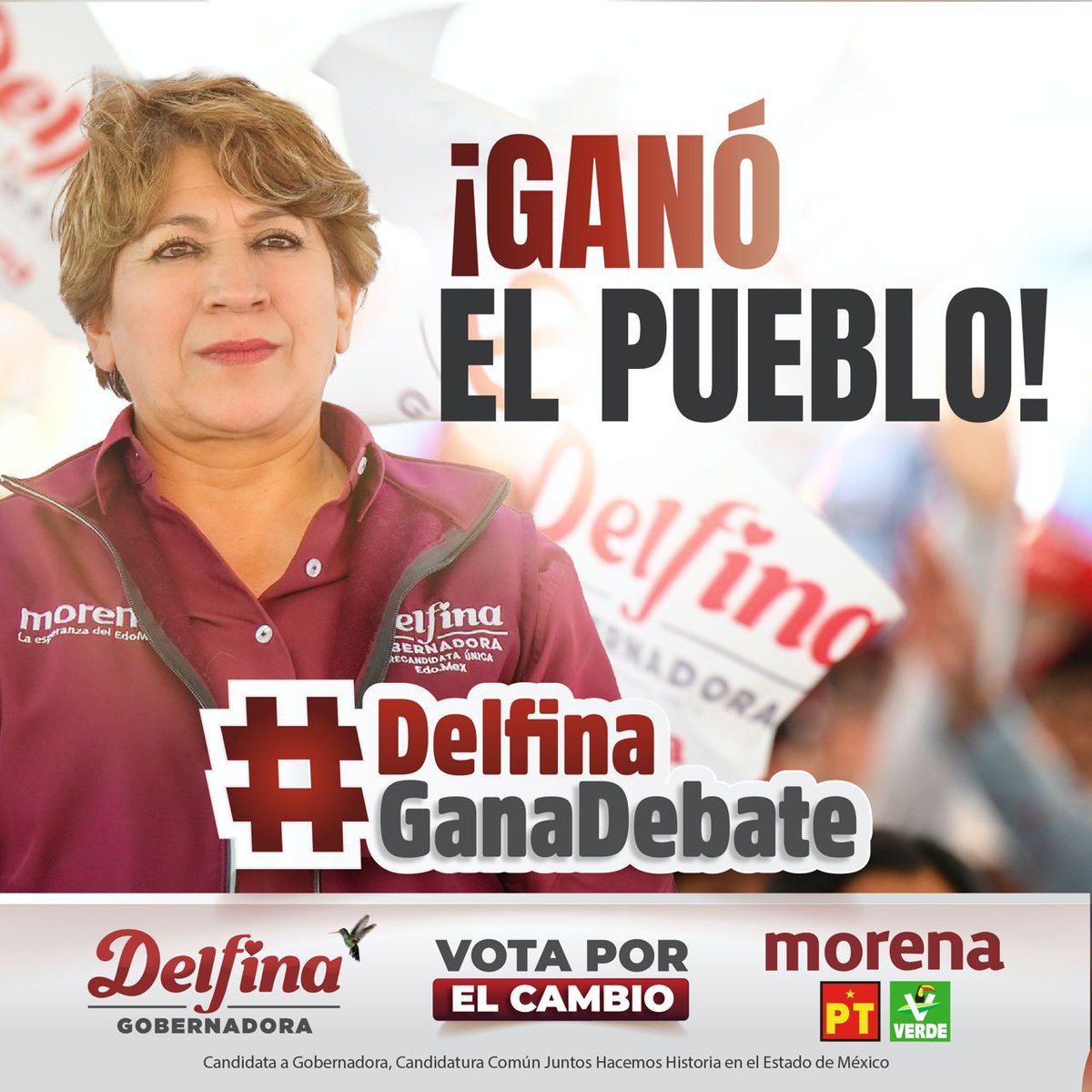delfinagomeza's tweet photo. Hoy se demostró que ¡el Pueblo ha ganado! Un nuevo comienzo le espera al  #Edomex. ¡Juntos podemos y juntos los vamos a lograr!
#DelfinaGobernadora #DelfinaGanaDebate #DebateEdomex https://t.co/GsHxs9lLcI