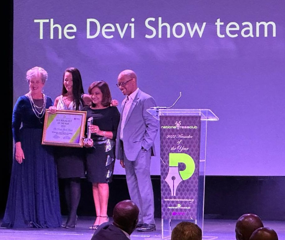 Devi_HQ's tweet photo. #AboutLastNight1

#TheDeviShow won #JournalistoftheYear at the #NationalPressClubAwards @npclub

We also won the TV features, investigative + actuality category

We accepted both awards on behalf of our team of brilliant young creatives.

https://t.co/dmMe5BL34h 
@eNCA 
@Bernztv1 https://t.co/HxXo7zNOqY