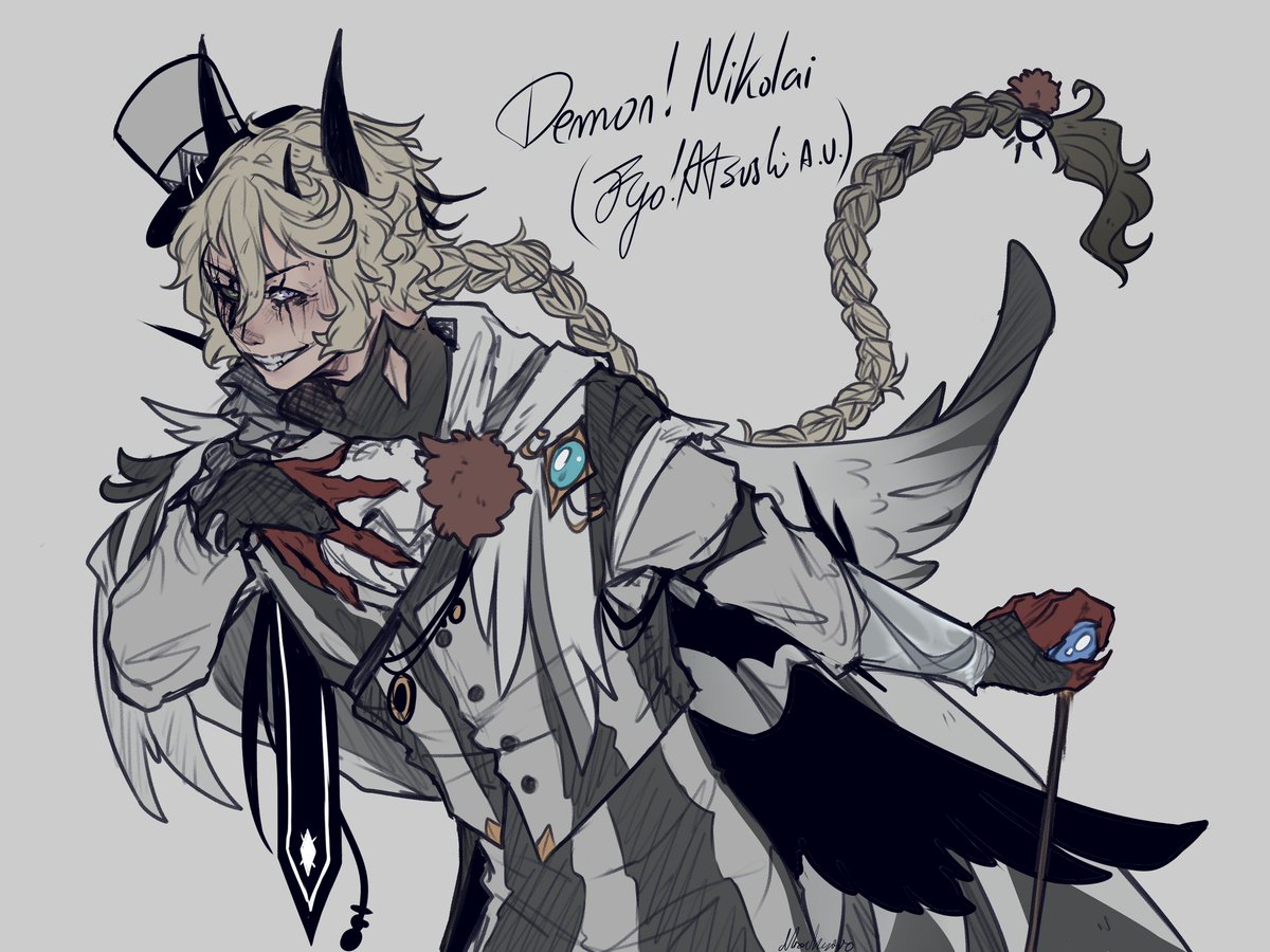 Nix_Memphis's tweet image. A revisit of the Demon!Clown- 
The side branch to the Fyo!Atsu A.U. -
Hope you all enjoy I&apos;m super tired...-

-Nix🌙
#bsdfanart #nikolaigogol #BSD #BungouStrayDogs #bungostraydogs #