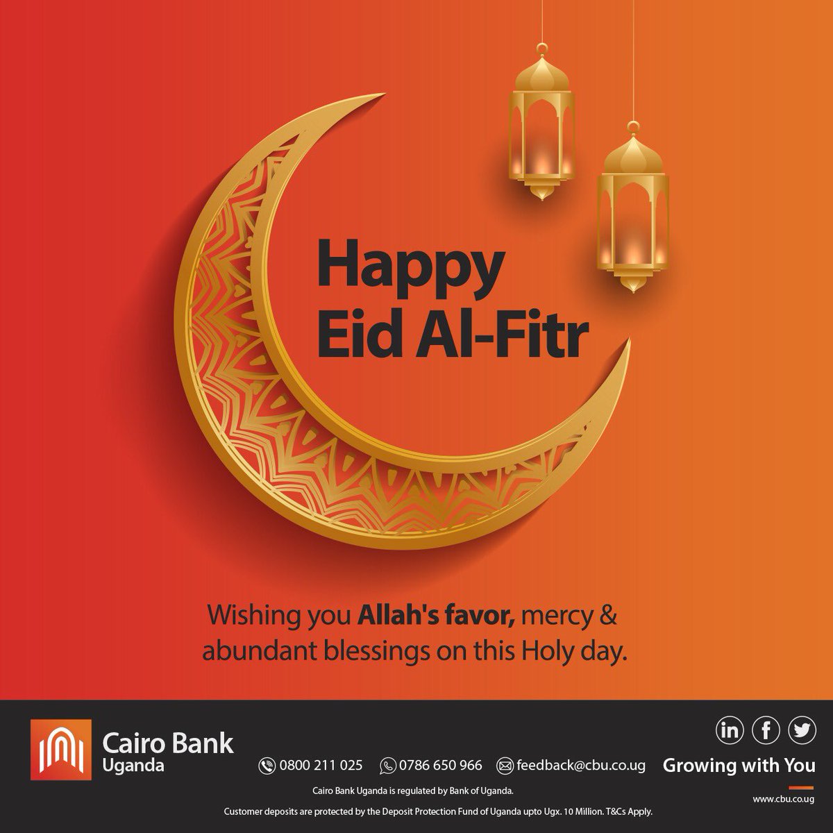May this Eid bring you love, peace, and joy! Happy Eid!

#CairoBank #Eid2023 #EidAlFitr2023 #EidHolidays #EidUlFitr #eidulfitr2023