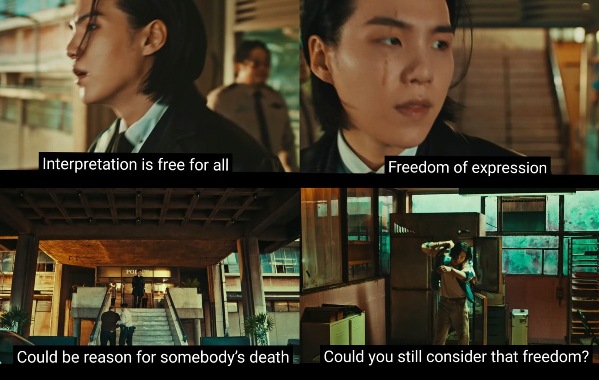 jiminievenus's tweet photo. "La interpretación es tarifa para todos. La libertad de expresión puede ser la causa de la muerte de alguien. ¿Podrías seguir considerando eso libertad?"

— #D_DayOUTTODAY #SUGA 
#AgustD #D_DAY 
AGUST D ITS YOUR D DAY https://t.co/49EbhrgyqM