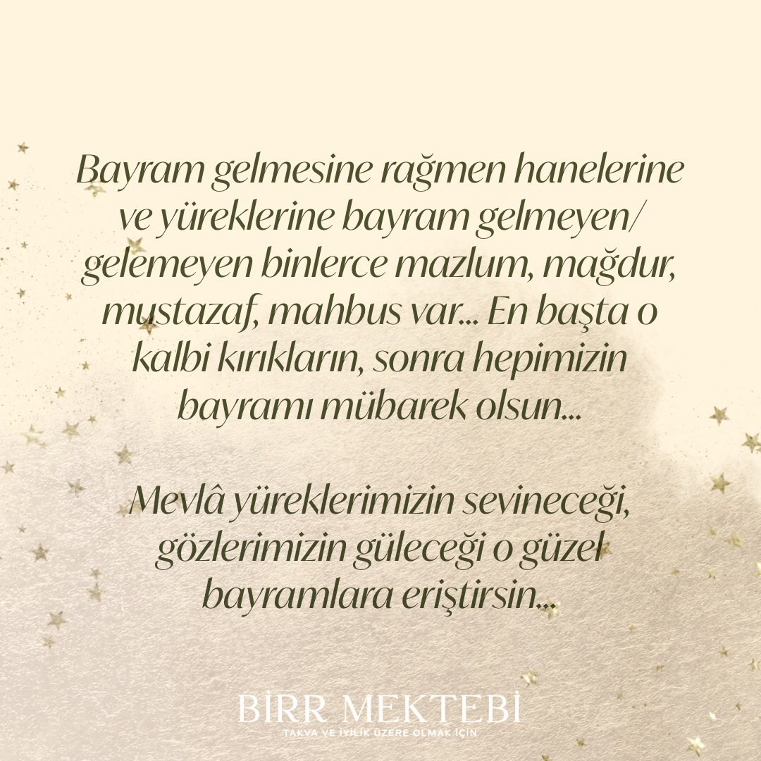 Bayram gelmesine rağmen hanelerine ve yüreklerine bayram gelmeyen binlerce mazlum, mağdur, mustazaf, mahbus var.En başta o kalbi kırıkların, sonra hepimizin bayramı mübarek olsun.Mevlâ yüreklerimizin sevineceği, gözlerimizin güleceği o güzel bayramlara eriştirsin.
#RamazanBayramı
