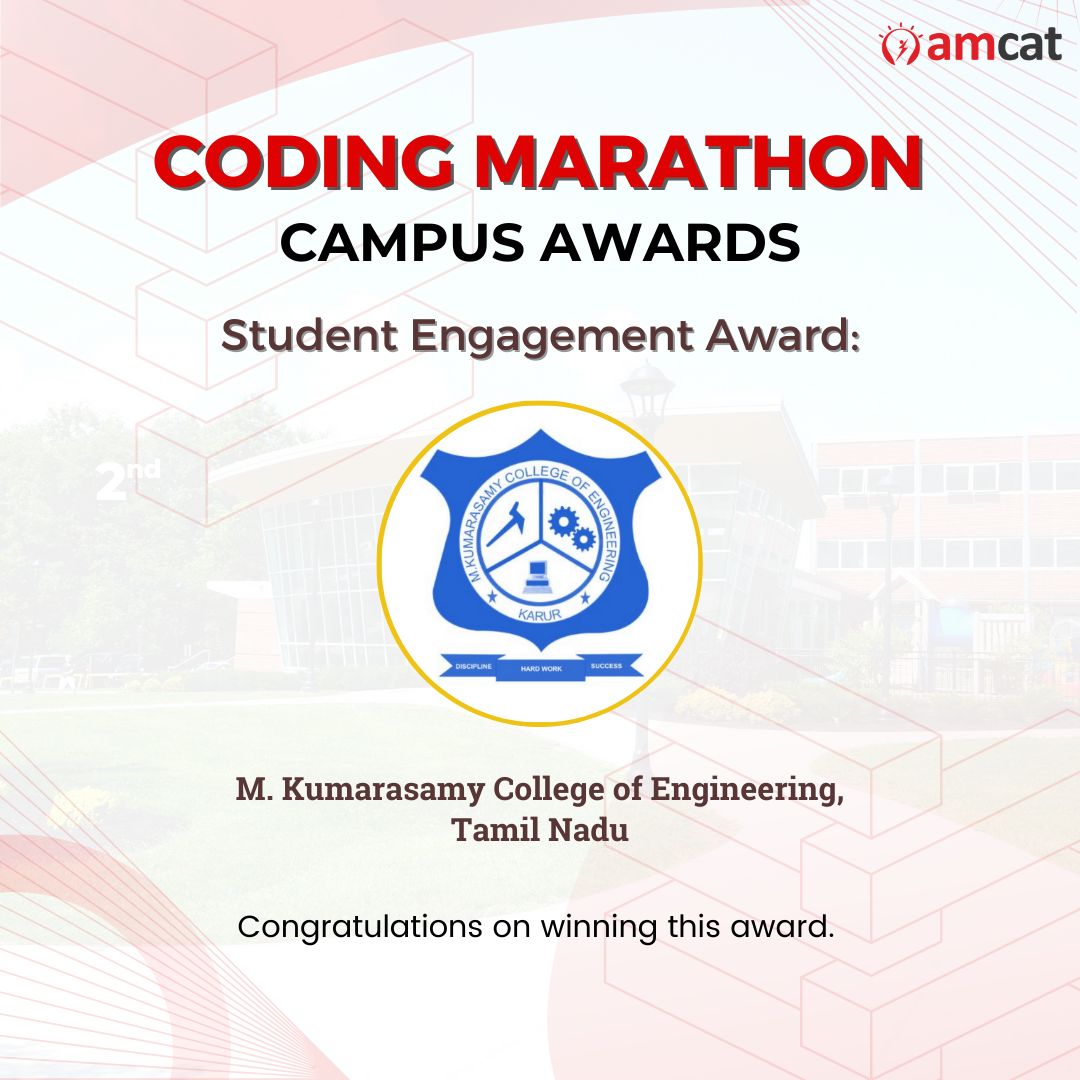 mkcekarur's tweet photo. We are proud to share that MKCE has received the Coding Marathon Campus Award - Student Engagement #Award for the second year in a row. MKCE congratulates all the faculty members &amp; students for this achievement.

#students #coding #AMCAT #mkcekarur #studentengagement https://t.co/gtdTG1KTy2